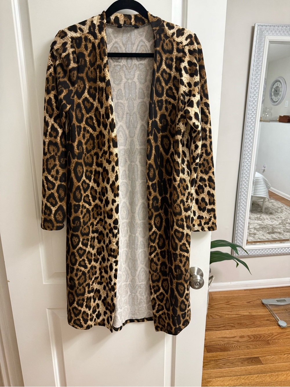 Leopard Print Open Front Duster Coat